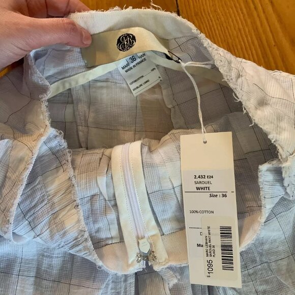 Marc Le Bihan Sarouel Pant, White/Plaid, 100% Cotton, Size 36, with Tags - Picture 7 of 9